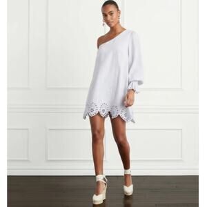Hill House Mila Eyelet Linen Blend One Shoulder Mini Dress White Size XS
